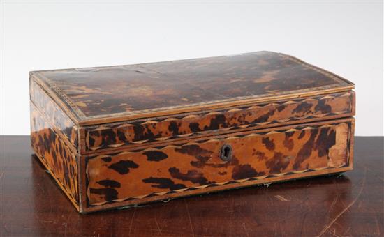 A 19th century Goanese tortoiseshell and parquetry work box, 11in.